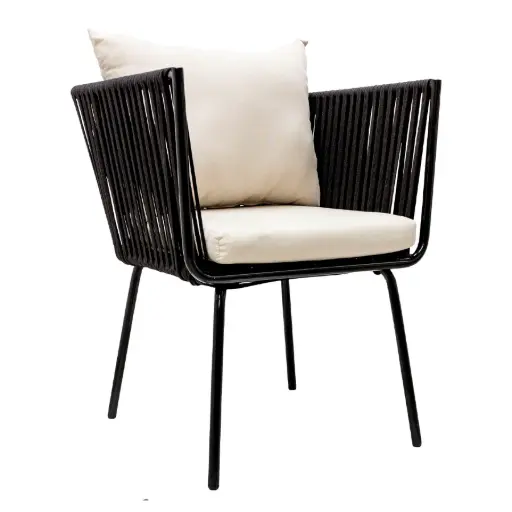 [62977SIT] Chetumal silla acero galvanizado negro textilene negro cojinería en tela loneta  // Exterior 100% 