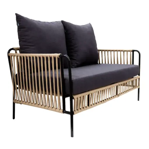 [53291SOT] Chetumal love seat acero galvanizado negro y textilene beige con tela loneta // Exterior 100% 