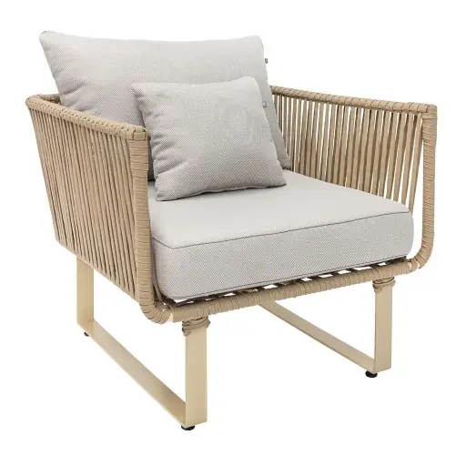 [65075SO] Vallarta sillon metal beige cuerda beige cojinería en tela loneta // Exterior techado