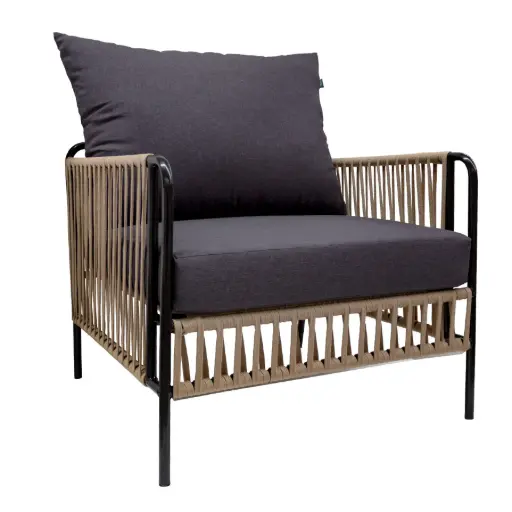 [62905SIT] Chetumal sillon acero galvanizado negro textilene beige tela loneta // Exterior 100%