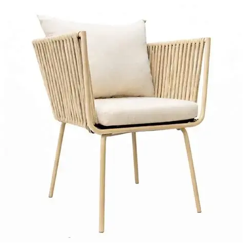 [65098SI] Chetumal silla metal beige cuerda beige cojinería en tela loneta antidecoloración // Exterior techado