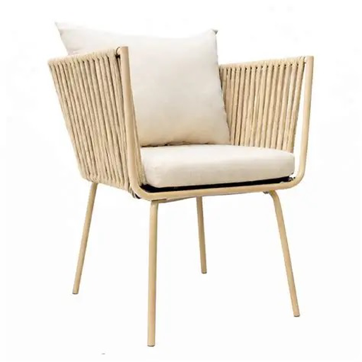 [65098SI] Chetumal silla metal beige cuerda beige cojinería en tela loneta antidecoloración // Exterior techado