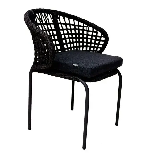 [62908SI] Chamela silla metal negro cuerda negra cojín loneta antidecoloración // Exterior techado
