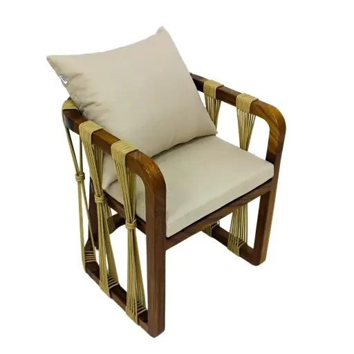 [59619SIT] Majahuitas sillon base madera cuerda textilene beige tela loneta // Exterior 100% 