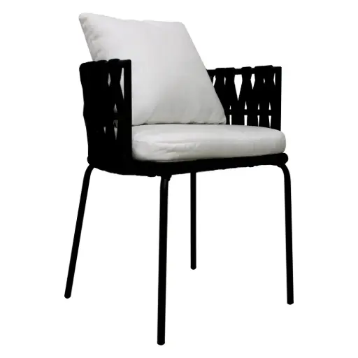 [57826SIT] Veracruz silla acero galvanizado negro cuerda textilene negra cojineria tela loneta // Exterior 100% 