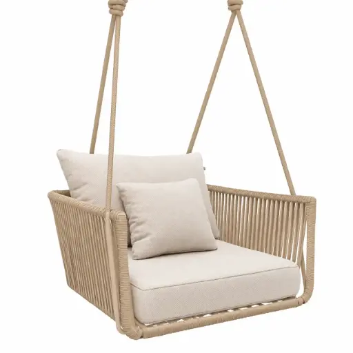 [54918CO] Vallarta columpio sillón metal beige cuerda beige cojinería // Exterior techado
