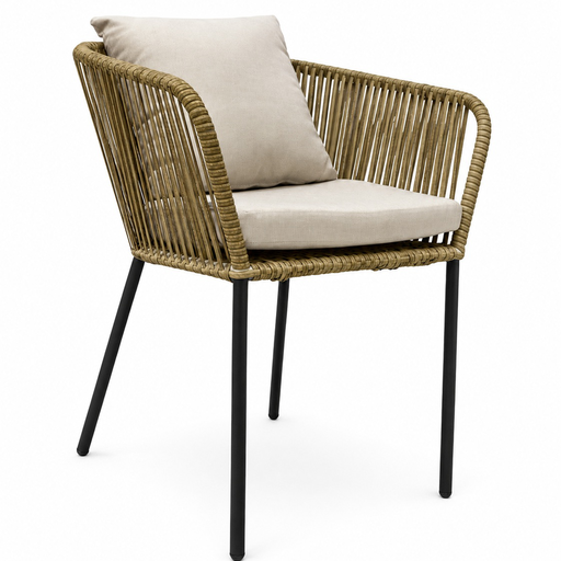 [55235SI] Autlan silla metal negro rattan sintético con cojinería // Exterior techado
