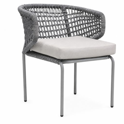 [57564SI] Chamela silla metal gris cuerda gris jaspeado cojín // Exterior techado