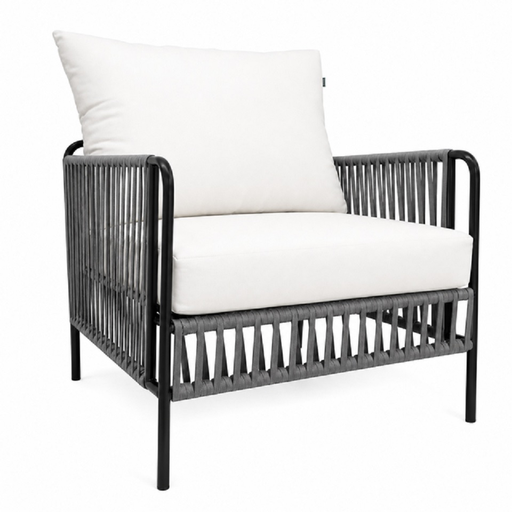 [59374SI] Chetumal sillón metal negro cuerda gris tela loneta antidecoloración // Exterior techado