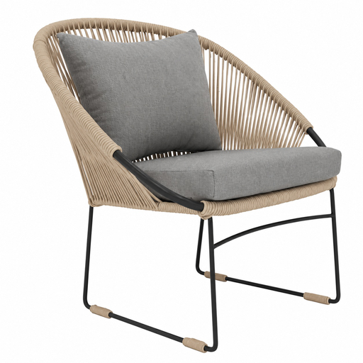 [59612SI] Manzanillo sillón metal negro cuerda beige cojinería // Exterior techado