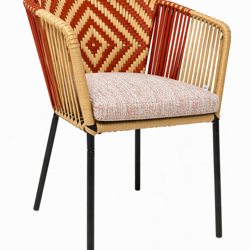 [62871SI] Huasteca silla metal negro cuerda beige y terracota con cojín // Exterior techado