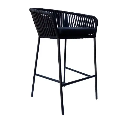 [CMX035CA] Jalisco banco metal negro cuerda negra cojín curri