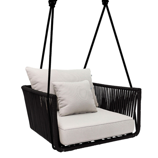 [53571CO] Vallarta columpio sillón metal negro cuerda negra cojinería loneta antidecoloración // Exterior techado