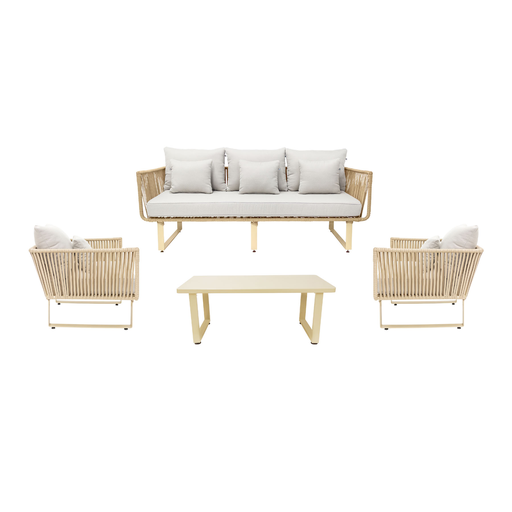 [53143SE] Vallarta sala 3+1+1+ mesa metal beige cuerda beige cojinería tela curri // Exterior techado
