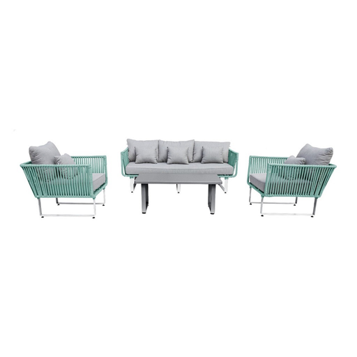 [53575SE] Vallarta sala 3+1+1+ mesa metal gris cuerda aqua cojinería tela curri // Exterior techado