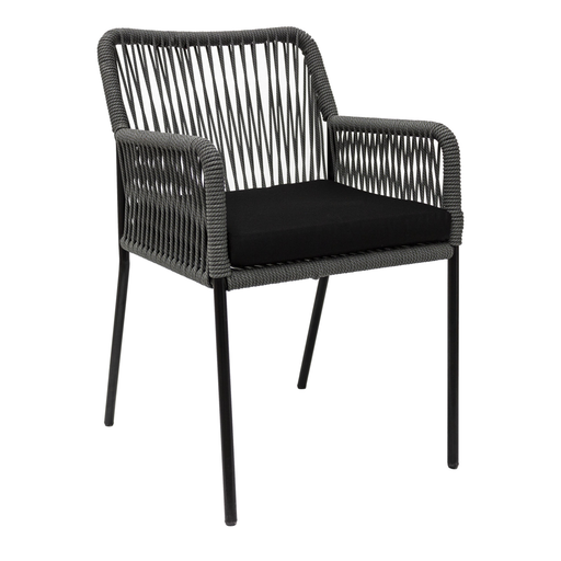 [ROXC001T] Chapala silla acero galvanizado negro cuerda textilene negra cojín tela loneta // Exterior 100%
