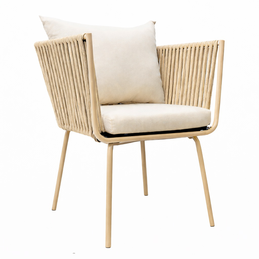 [5546SI] Chetumal silla metal beige cuerda beige cojinería // Exterior techado