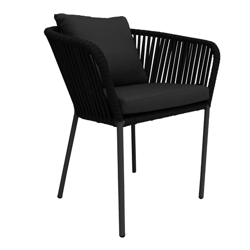 [53123SI] Jalisco silla metal negro cuerda negra cojines asiento y respaldo // Exterior techado