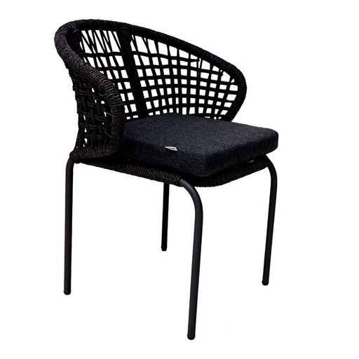 [53834SI] Chamela silla metal negro cuerda nylon negra cojin tela curri // Exterior techado