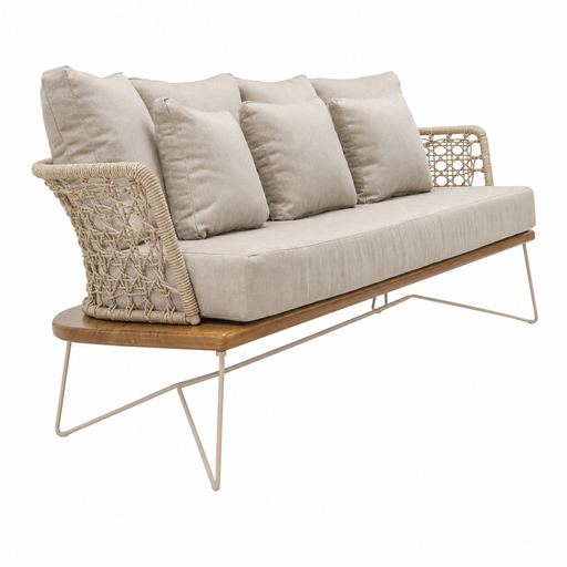 [50087SO] Yelapa sofá metal beige cuerda beige y loneta antidecoloración // Exterior techado
