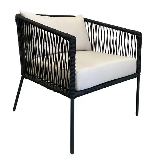 [55532SI] Tequila sillón metal negro cuerda negra cojinería // Exterior techado