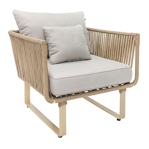 [24792SI] Vallarta sillón metal beige cuerda beige cojinería en loneta antidecoloración // Exterior techado