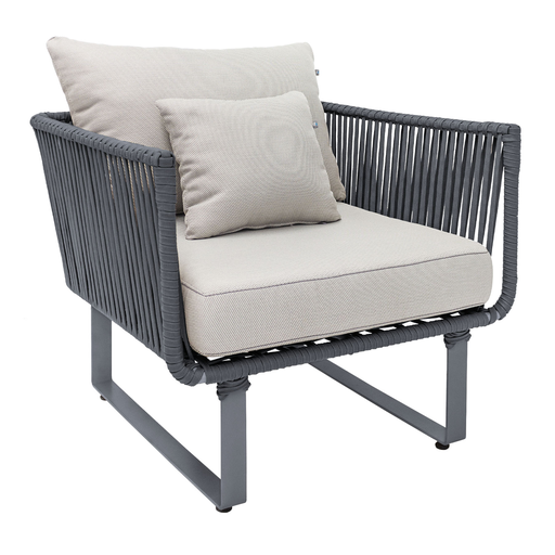 [48999SI] Vallarta sillón metal gris cuerda gris loneta antidecoloración // Exterior techado