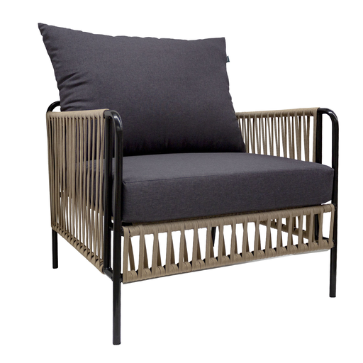 [56788SI] Chetumal sillon metal negro cuerda negra cojinería // Exterior techado